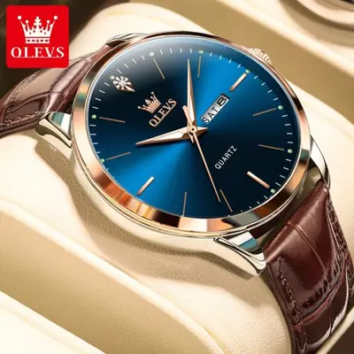 Image de Montre Homme Quartz Bracelet Cuir - Date, Jour & Aiguilles Lumineuses