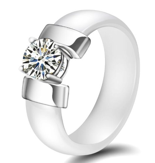 Image de Bague Élégante Céramique & Zircone - Or Blanc & Noir