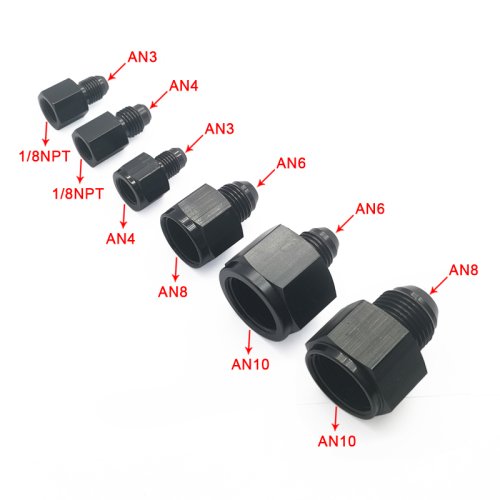 Image of Jiax Black Aluminum AN4 AN6 AN8 1/8 NPT Female to AN3 AN6 AN8 AN10 Male Flare Adapter Fitting Reducer for Automotive Fuel and Oil Systems