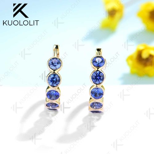 Afbeelding van Elegante Blauwe Saffier Hoepel Oorbellen - Lab Grown, 14K Goud