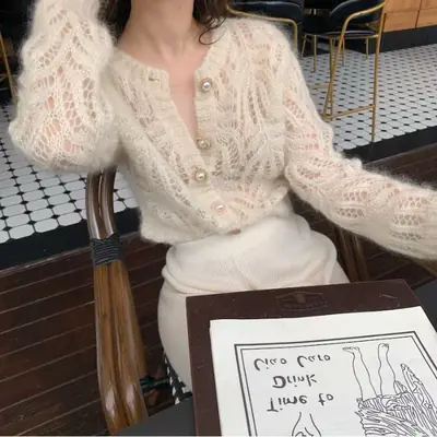 Image de Cardigan Vintage Ajouré Femme - Style Harajuku Coréen