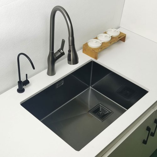Image of Premium 304 Stainless Steel Single Bowl Kitchen Sink – Nano Black Finish, Above Counter or Undermount Installation, Durable Vegetable Washing Basin for Modern Kitchens