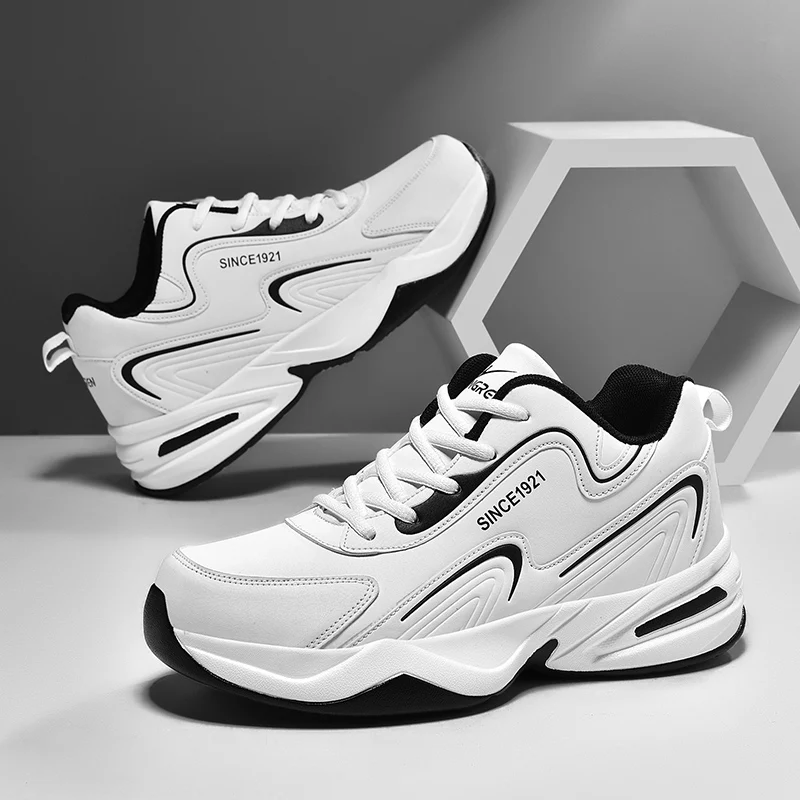 Zdjęcie Męskie buty sportowe do biegania i spacerów na zewnątrz – miękkie, modne, wodoodporne trampki z naturalnej skóry, projektantowskie tenisówki dla aktywnych mężczyzn