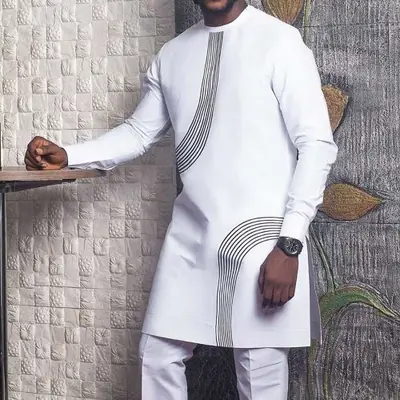 Image de Chemise Homme Ethnique Col Montant - Style Marocain & Dubaï 2026
