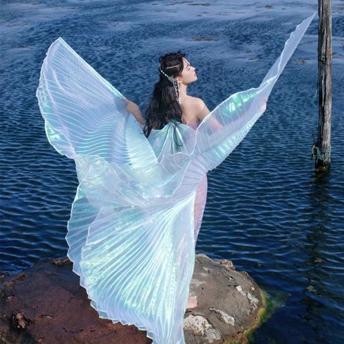 Image of Elegant Transparent Iridescent Isis Wings for Oriental Dance – Plus Size Belly Dance Stage Props with 300-Degree Swivel Design