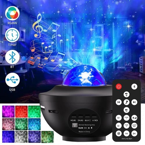 Immagine di Proiettore Stellato con Luce Notturna Galassia e Altoparlante Musicale, Proiettore di Luce Cielo per Camera da Letto, Decorazione Atmosferica con Onde Oceaniche, Regalo Ideale per Bambini e Feste di Compleanno