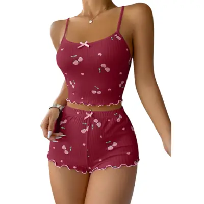 Image de Pyjama 2 Pièces Femme Imprimé Cerise - Doux & Mignon