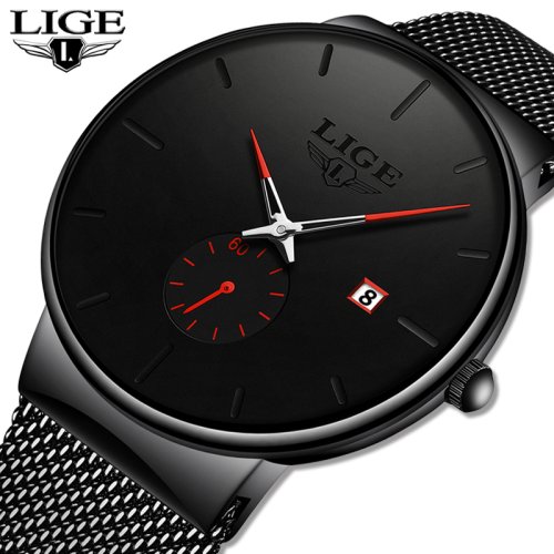 Afbeelding van Elegante Ultra Dunne Quartz Polshorloge voor Mannen en Vrouwen – Luxe Sportieve Klok met Modern Design in Zilver en Zwarte Band