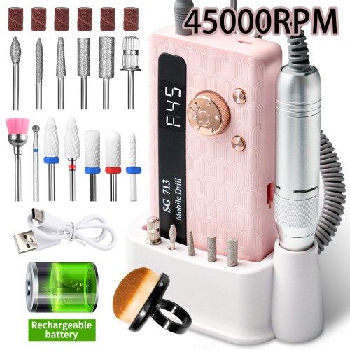 Afbeelding van Professionele Oplaadbare Nagelboormachine met 35.000-45.000 RPM – Draagbare Elektrische Manicure Tool voor Gel Polish Verwijdering en Nagelslijpen