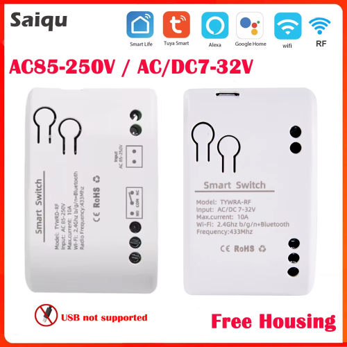 Zdjęcie Inteligentny przełącznik WiFi Tuya 1-kanałowy 220V 10A Moduł przekaźnikowy Zdalne sterowanie przez aplikację 12V 24V 220V 85-250V Odbiornik RF433 Kompatybilny z Google Home Alexa