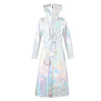 Image de Manteau Faux Cuir Holographique Argenté Femme Y2K