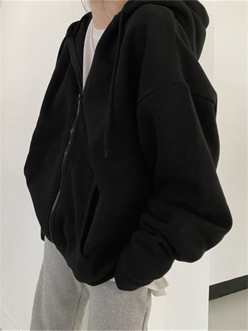 Immagine di Felpa con Cappuccio con Cerniera Donna Autunno – Moda Coreana Y2K, Streetwear Harajuku, Top a Maniche Lunghe Casual e Oversize
