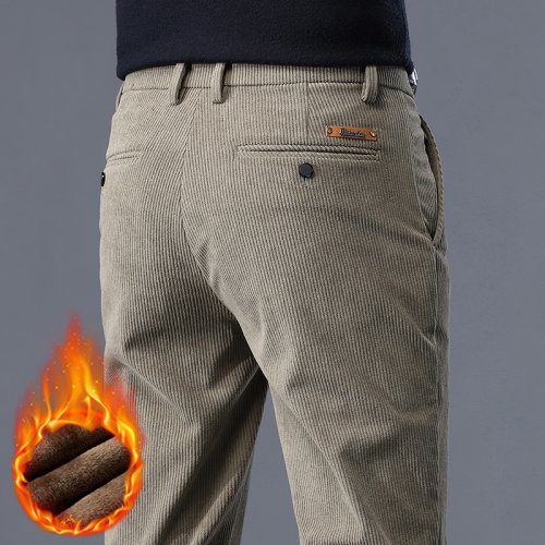 Pantalones informales de pana de lana para hombre, color caqui, negro y gris, pantalones de negocios elásticos gruesos de chenilla, pantalones térmicos de invierno de marca de tiro medio