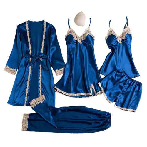 Image de Pyjama Sexy 5 Pièces en Dentelle & Satin
