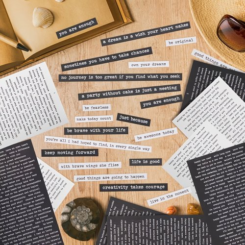 Immagine di Adesivi con Frasi e Citazioni Vintage – 8 Fogli per Scrapbooking, Album, Pianificatori e Creazioni Artigianali