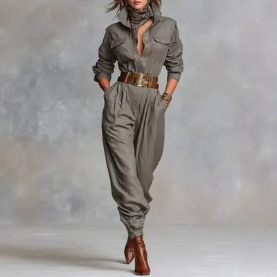 Image de Combinaison Chemise Femme Rétro Taille Haute