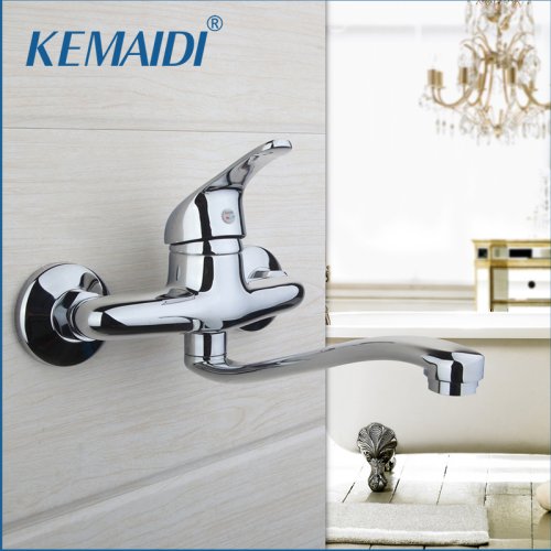 Imagen de Grifo de Lavabo de Latón con Mezclador de Agua Caliente y Fría, Diseño Moderno en Cromo, Montado en Pared para Baño y Cocina
