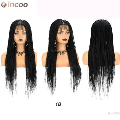 Image de Perruque Tressée Lace Front Synthétique Sans Nœuds