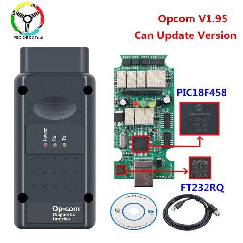 Imagen de Escáner de Diagnóstico para Coches OP-COM V1.99 y V1.95 con Chip PIC18F458 y Conexión FTDI - Interfaz de Firmware Flash para Reparación Automotriz