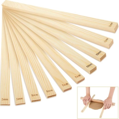Image of Handcrafted Ceramic Clay Board Guide Set with Pine Wood Strips – 10-Piece Wooden Ruler and Rolling Tool Kit for Precise Pottery and Artisan Crafting