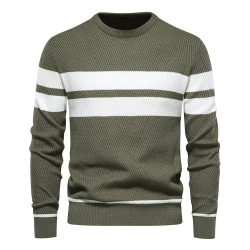 Bild von Herbstlicher Herren-Pullover mit Patchwork-Design – Warme, dünne Langarm-Strickjacke in Casual-Stil für Männer