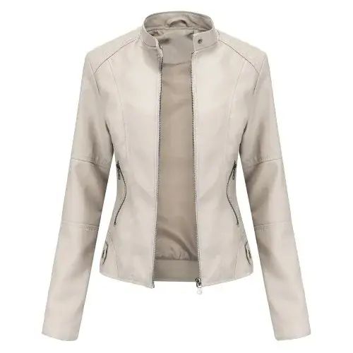 Image de Veste en cuir synthétique femme style motard noir, violet, marron