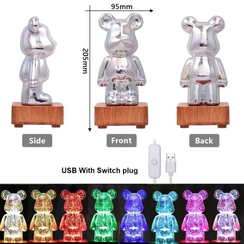 Image de Veilleuse 3D Ourson avec Feux d'Artifice LED