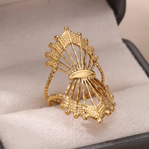 Imagen de Anillos geométricos de circón de acero inoxidable para mujer, joyería de lujo con mal de ojo, Color ...