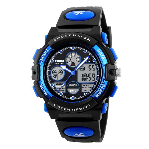 Immagine di Orologio da Polso Sportivo per Bambini con Retroilluminazione, Display Dual Time, Cronometro e Allarme - Impermeabile 5 BAR, Design Militare per Ragazzi e Ragazze