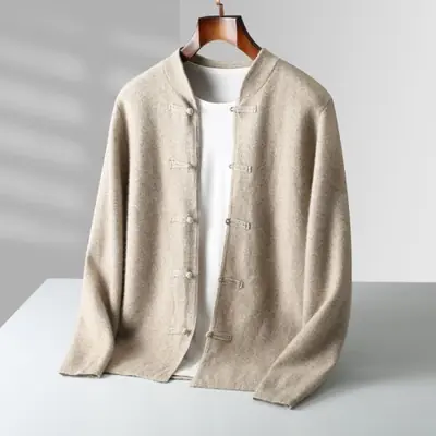 Image de Cardigan Homme Laine Mérinos & Cachemire - Style Chinois Automne-Hiver
