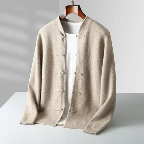 Image de Cardigan Homme Laine Mérinos & Cachemire - Style Chinois Automne-Hiver