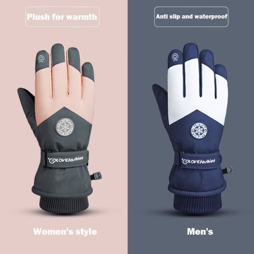 Image of Premium Winter Unisex Snowboard and Ski Gloves with PU Leather, Touchscreen Compatible, Waterproof, Non-Slip Grip, Fleece Lined for Motorcycle, Cycling, and Outdoor Activities