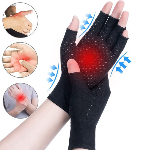 Afbeelding van Zwarte Halfvinger Compressie Handschoenen voor Artrose, Artritis & Gewrichtspijnverlichting - Gezondheidszorg voor Mannen en Vrouwen