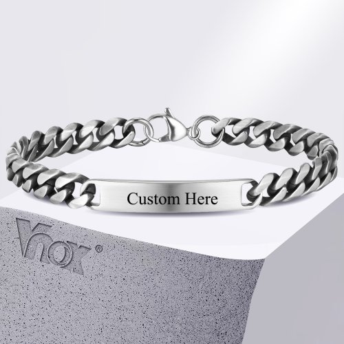 Bild von Personalisiertes Edelstahl-Armband für Männer – 9 mm Kubanische Kette mit Namensgravur und ID-Schild, robustes Metallarmband als bedeutsames Geschenk