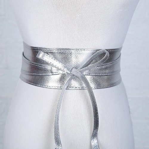 Immagine di Cintura Donna in Pelle di Moda con Nodo a Farfalla - Cintura Larga per Abiti, Cappotti e Corsetti, Design Elegante e Luxe, Colore Unico DT007