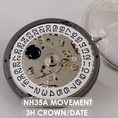 Immagine di Movimento Automatico NH35A Alta Precisione con Corona a 3 Ore, Ruota Data Bianca e Hackable Secondi per Orologi da Uomo