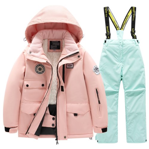 Imagen de Traje de esquí infantil de invierno para niños y niñas, abrigo grueso resistente al viento e impermeable para el calor y la nieve