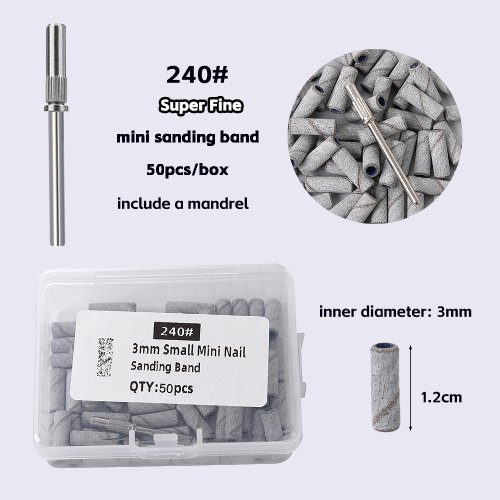 Afbeelding van 3mm Nagel Schuurbanden-80/120/180/240 Grit Mini Nagelboor Elektrische Nagelvijl accessoire Polijsten Manicure Tool 50/100pcs