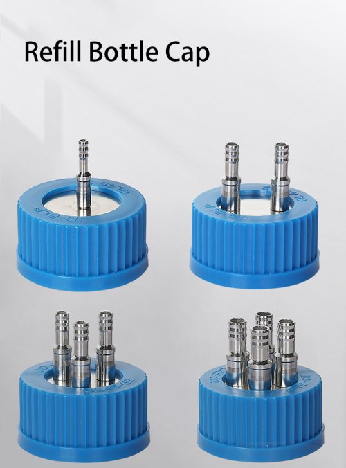 Image of Stainless Steel Refill Bottle Cap GL45 with 1/4 Hole Design – Reusable Screw-On Lid for Lab, School, and Office Use