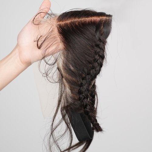 Immagine di Frontale in pizzo trasparente 13X4 con trecce Colore nero naturale Capelli Remy brasiliani al 100% Frontale in pizzo dritto Solo per le donne