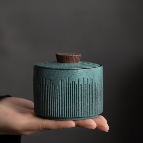 Immagine di Barattolo da Tè in Ceramica Naturale con Coperchio Sigillato – Contenitore Portatile per Caffè, Snack e Caramelle, Organizzatore Decorativo per la Casa