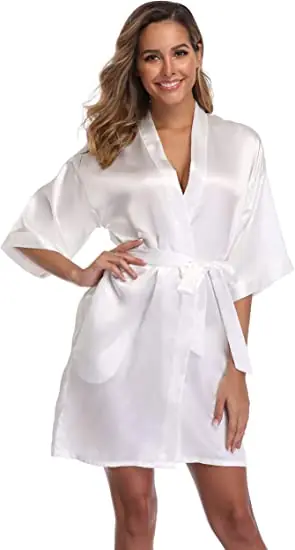 Image de Peignoir Kimono Satin Rose Champagne - Élégant & Confortable