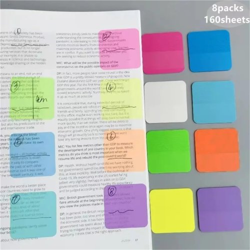 Bloc-Notes Transparent 8 Couleurs - 160 Feuilles Autocollantes