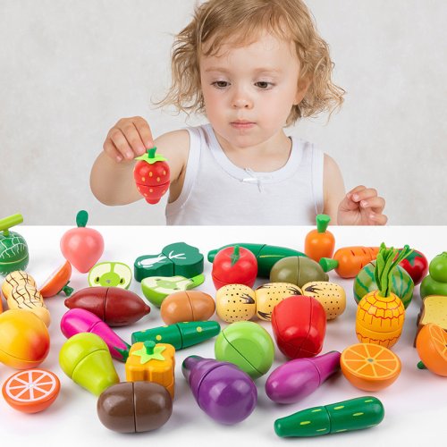 Bild von Magnetisches Küchenspielzeug – Holz Obst & Gemüse Schneiden