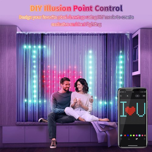 Immagine di Stringa di luci per tende a LED Luci a stringa RGBIC 400 LED APP Telecomando Sincronizzazione musica...
