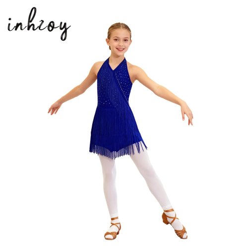 Immagine di Abito da Ballo Latino Professionale per Bambina in Pelle Nappa - Tuta da Danza Personalizzata per Competizioni di Tango, Cha-Cha e Performance Sceniche
