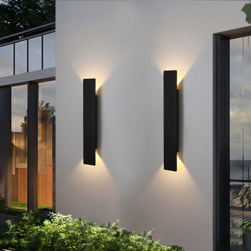 Image of Modern Outdoor Waterproof Wall Lamp with Up and Down Lighting – Black and White Aluminum LED Fixture, IP65 Rated for Indoor and Outdoor Use, Compatible with 110V and 220V