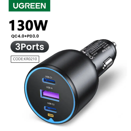 Image of UGREEN 130W USB-C Car Charger with PD 3.0 Fast Charging for Xiaomi, iPhone 17, Samsung Galaxy S25, Laptops, Tablets and More