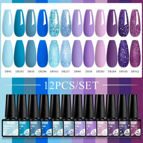 Bild von MTSSII 12-teiliges Gel-Nagellack-Set, nackt, rosa, rot, glitzernd, semi-permanent, Soak Off UV-Gel-Lack, Maniküre-Set, Nagelzubehör, DIY
