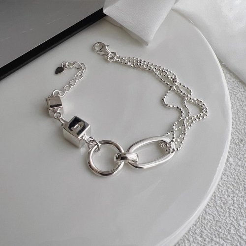 Immagine di Braccialetto Punk in Argento Sterling 925 - Design Asimmetrico Geometrico